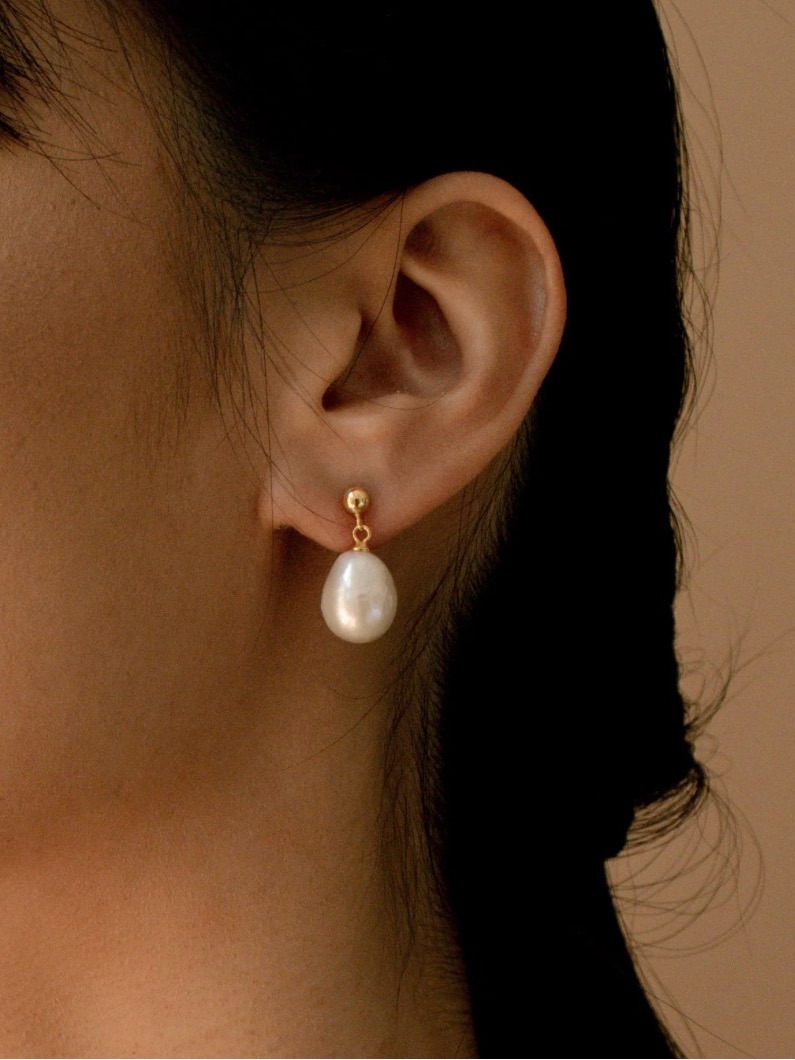 Gold Drop Baroque Pearl Earrings - Caitlyn Minimalist — image 2 of 4